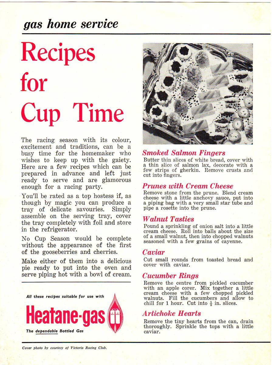 Leaflet; Recipes for Cup Time - Australian Racing Museum