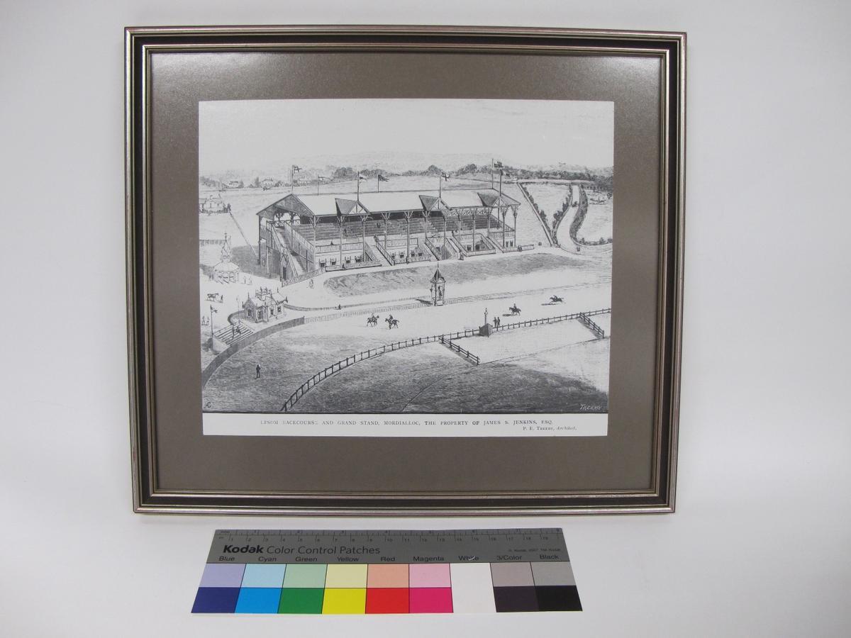 Print of Etching; Epsom Racecourse & Grandstand Mordialloc Australian